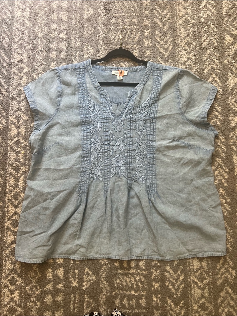 Linen Coldwater Creek Light Blue Embroidered V-Neck Tunic size 2X (Q106) - Picture 6 of 10
